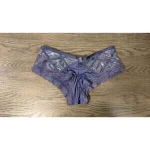 Victoria's Secret Cheeky Satin Mesh Silver Shimmer Dusty Blue Size M